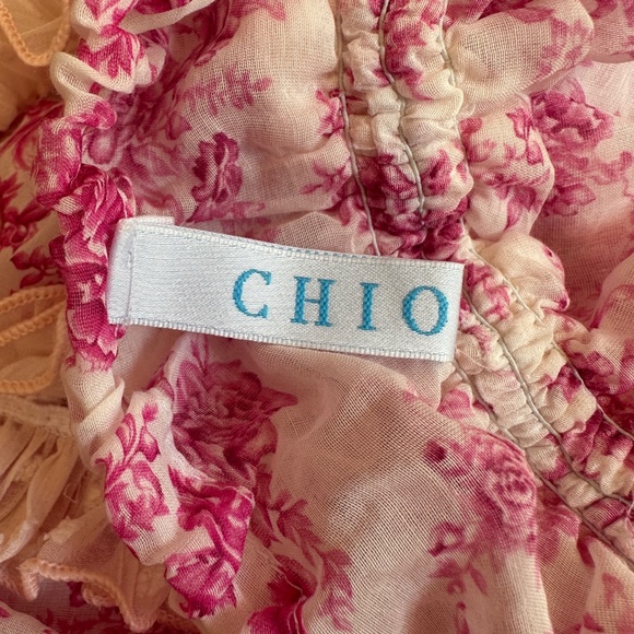 CHIO Floral Frill Short Dress Pink, Medium, unlined pull on styling - Picture 6 of 8